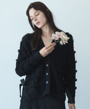  【カトリエムブーケ】Check frange フリンジカーディガン