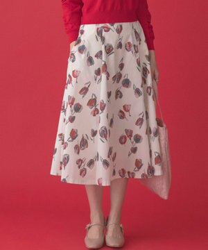  チューリッププリント フレアスカート