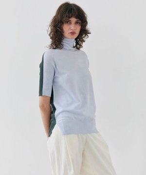  【洗える】JULIE / シルク混カラーブロックタートルニット