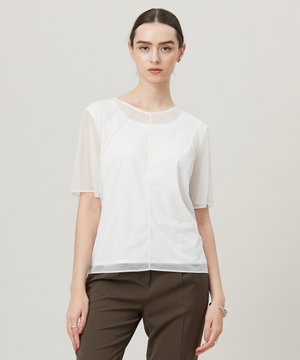 【洗える】ハイゲージチュールコンビ カットソー