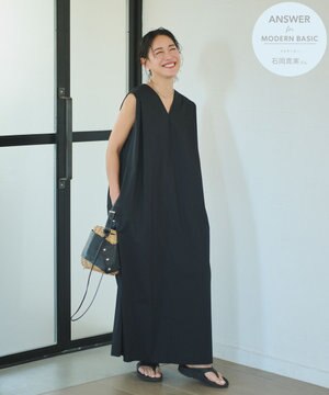 【ANSWER for モダンベーシック】ダブルVネックロングワンピース