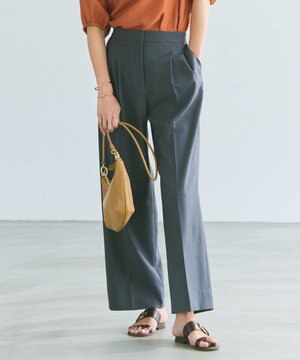  【洗える】 LinenLikeOx ワイドストレートパンツ