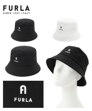  【洗える】FURLA(フルラ) フロントロゴ刺繍バケットハット