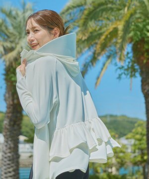  【Ocean Pacific】フェイスガード付き バックフリル ラッシュガードパーカー