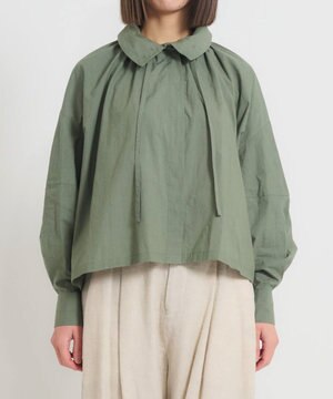  〈多彩な着方が叶う〉〈衿立て＆衿折り〉〈遠州織物の工場で織られた上質なコットン100%生地〉リボン紐付き多様衿 羽織り＆シャツ