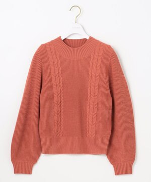  【洗える】スフレケーブルパフスリーブ ニット
