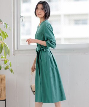 【洗える】ヴィンテージライトタフタ タック ワンピース