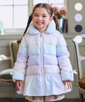  【フード取り外し/洗濯機可能】中綿フリル リボンコート