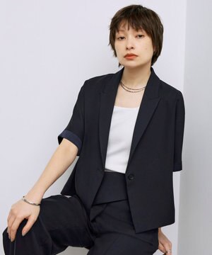 【UVケア・接触冷感・速乾・防シワ・洗える】 FluidBackSatin クロップドジャケット