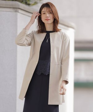  【洗える・撥水】ドライツイルストレッチ ノーカラー コート