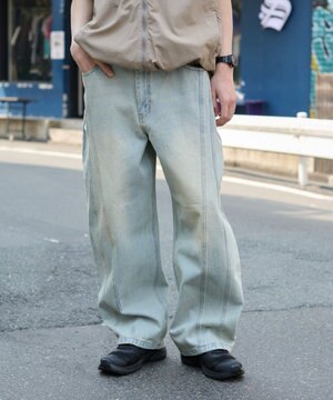  【SMLサイズ展開】イージー3Dバレルレッグデニムパンツ