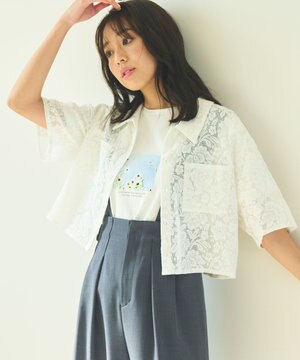  【洗える】フラワーレース シャツ