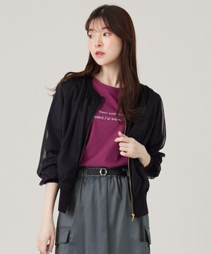  【洗える】チュールレイヤードニット ブルゾン