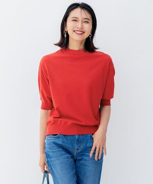  【洗える/アンサンブル対応】ヴィスコースストレッチ 半袖 ニット