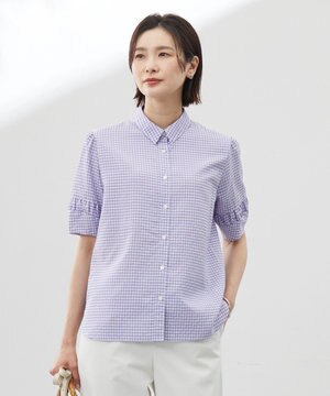 【洗える】アセVisギンガム シャツ ブラウス