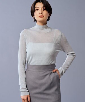  【手洗い可】ラメ シアー ハイネック ニット（uncrave STANDARD）