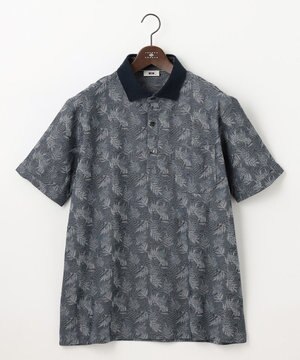  【キングサイズ・吸水速乾】リーフ柄ジャガード 半袖 ポロシャツ