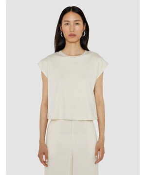  【洗える】ポプリンジャージー　キャップスリーブティーシャツ