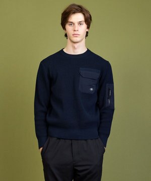  【イージーケア/速乾性/軽量糸使用】 クルーネックコンビ プルオーバー ニット