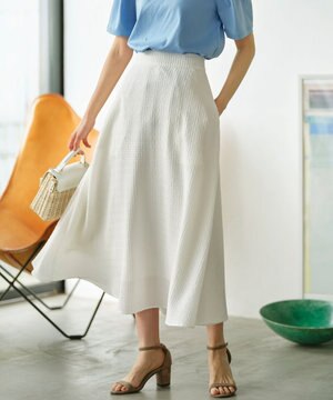  ステッチストライプドビー フレアスカート