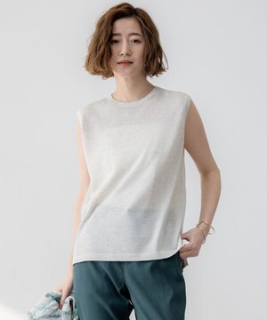  【CanCam10月号掲載/新色追加】シャイニーシアー ノースリーブ ニット