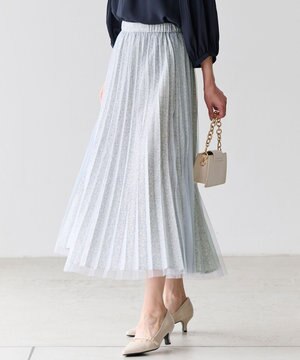  【洗える】チュールレイヤードプリーツ スカート