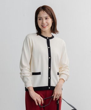 【洗える】バイカラーパールカーディガン