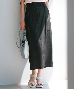  【洗える】デニムライクシャンブレー Iライン スカート