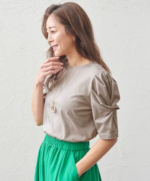 シルケットスムース ツイストタックスリーブトップス