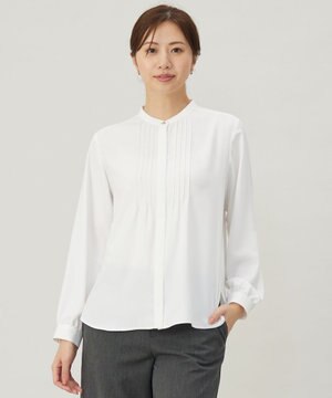  【洗える】ヌーディスバックサテン ピンタック ブラウス