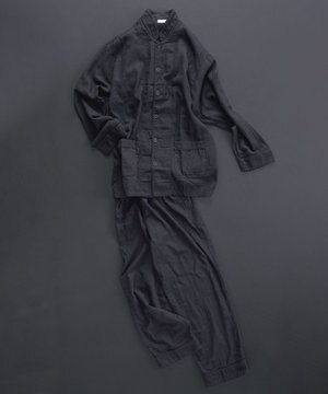  【紗栄子さん愛用パジャマ/UNISEX】京和晒綿紗×御黒染司 京都紋付 ガーゼパジャマ 2重合わせ 【黒】