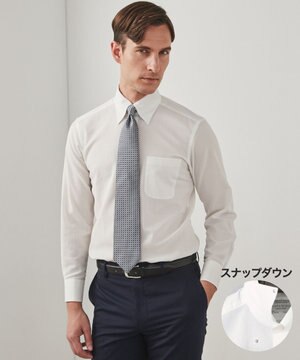  春夏向け【形態安定】SUMMERPREMIUMPLEATS_スナップダウンカラー _織柄_ 長袖ドレスシャツ(25年モデル)