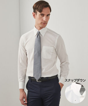 春夏向け【形態安定】SUMMERPREMIUMPLEATS_スナップダウンカラー _織柄_ 長袖ドレスシャツ(25年モデル)