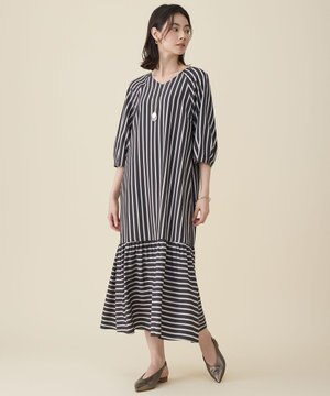  【17号サイズまで展開】ビスコースナイロンドビーストライプ ワンピース