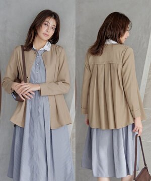 【洗える】ノーカラー後ろタックフレアコート