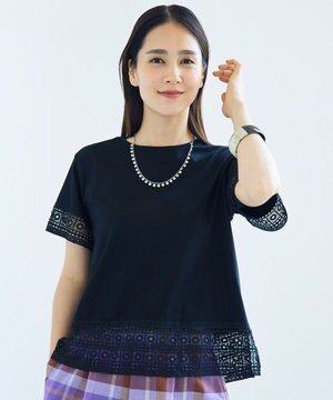  【色違いで揃える方多数】ナチュラルコットンハイゲージレースドッキング Tシャツ