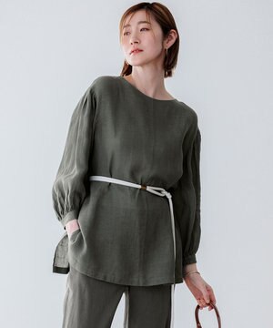  【洗える】LIBECO ベルト付き ブラウス