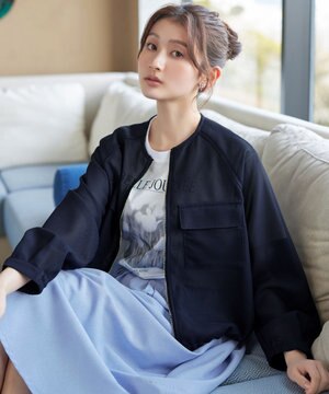  メッシュジャガードノーカラーブルゾン