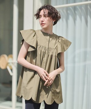  【イージーケア】スカラップヘムチュニックブラウス