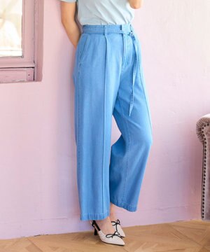  ベルト付き テンセルデニム ワイドパンツ
