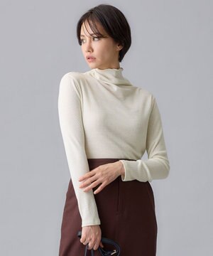  【洗える】ソフトウールリブボトルネック  カットソー