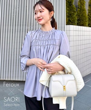 【洗える】スタンドネックシャーリング ブラウス