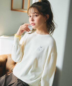  【猫カフェMOCHAコラボ】しらたまくん刺繍 ニット