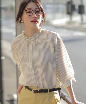  【2WAY】スムージーポリエステル フリルネック ブラウス