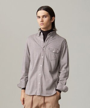  ギンガムチェック コットンネルジャージシャツ