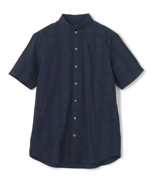  ドビーチェックストレッチ　ウイングカラー半袖シャツ