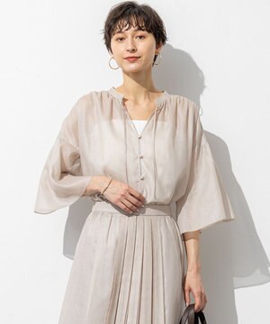 【洗える】ソフトシアーフィルム ギャザー ブラウス