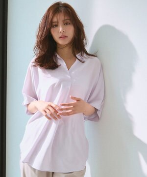 【新色追加/洗濯機可/接触冷感/UVケア】スキッパーネック袖タックブラウス