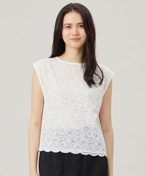 【洗える】クレープストレッチレースコンビ ニット