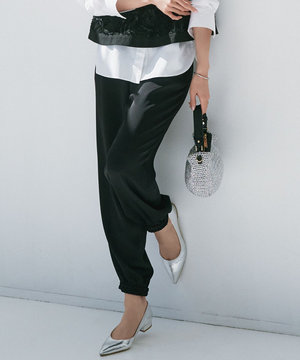 【防シワ性/吸水速乾】ジョーゼットサテン ジョグパンツ